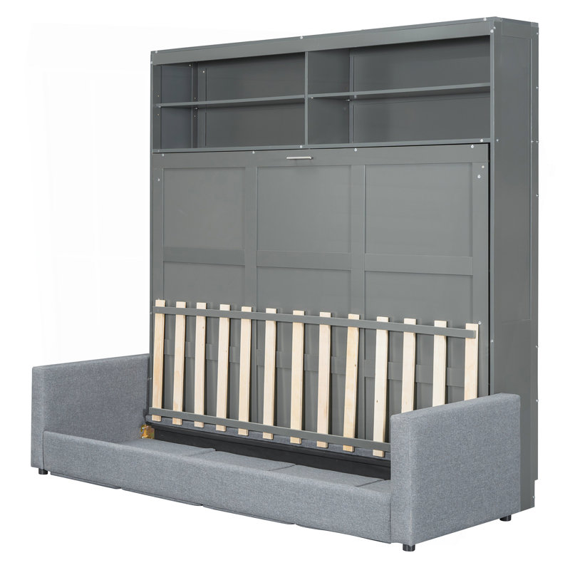 Grand lit escamotable mural avec canapé, gris, Gris