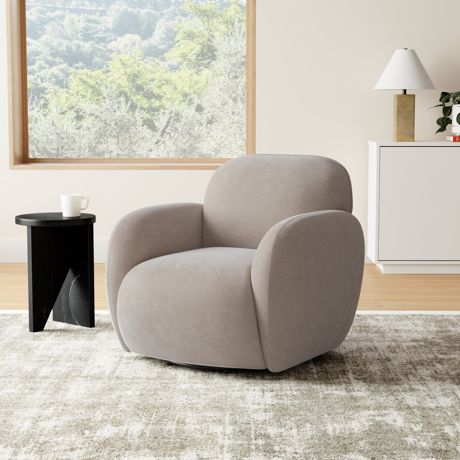 Soria Swivel Armchair, Honeycomb Taupe Chenille