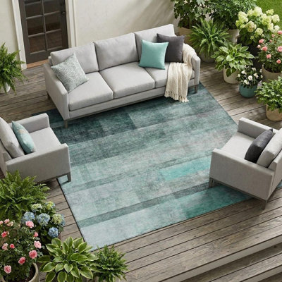 Tapis extérieur antidérapant lavable 9 pi x 12 pi bleu sarcelle