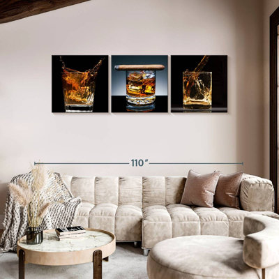 Bourbon whisky verre sur toile, ensemble de 3 pièces