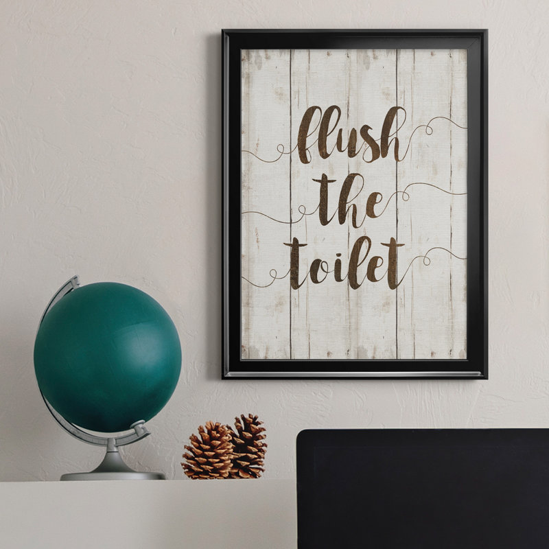 «Flush The toilettes», art textuel sur toile, H 22,5 po x l 30,5 po x P 1,5 po, Noir