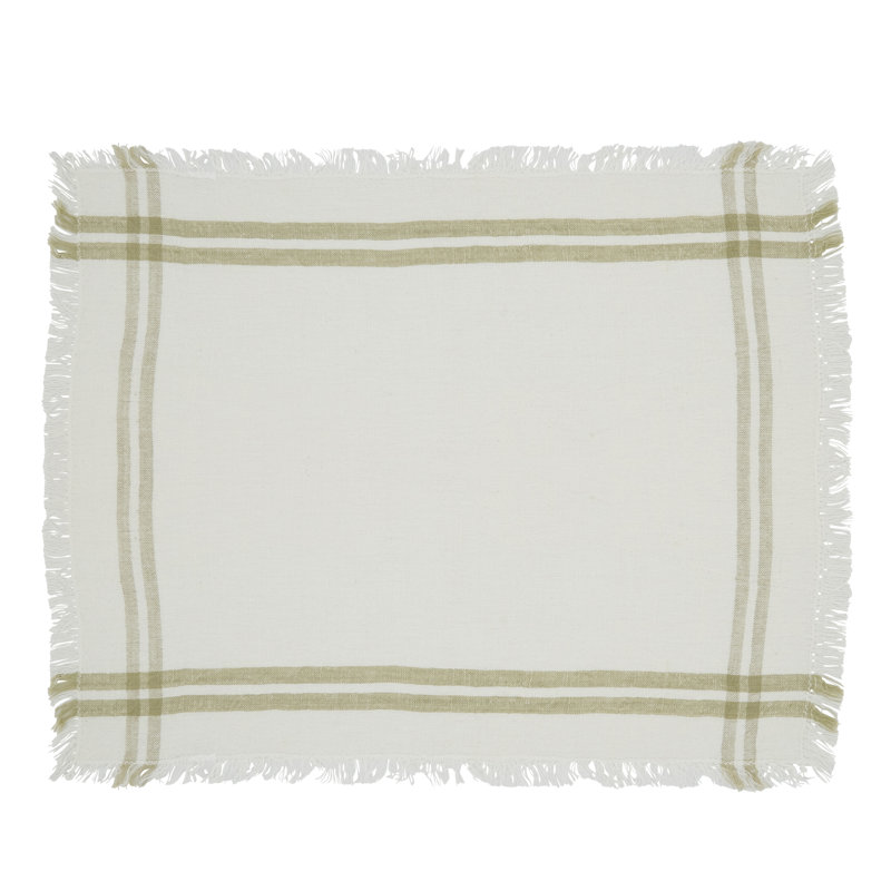 Natural Fringed Stripe Cotton Linen Rectangle Placemats, Set of 4