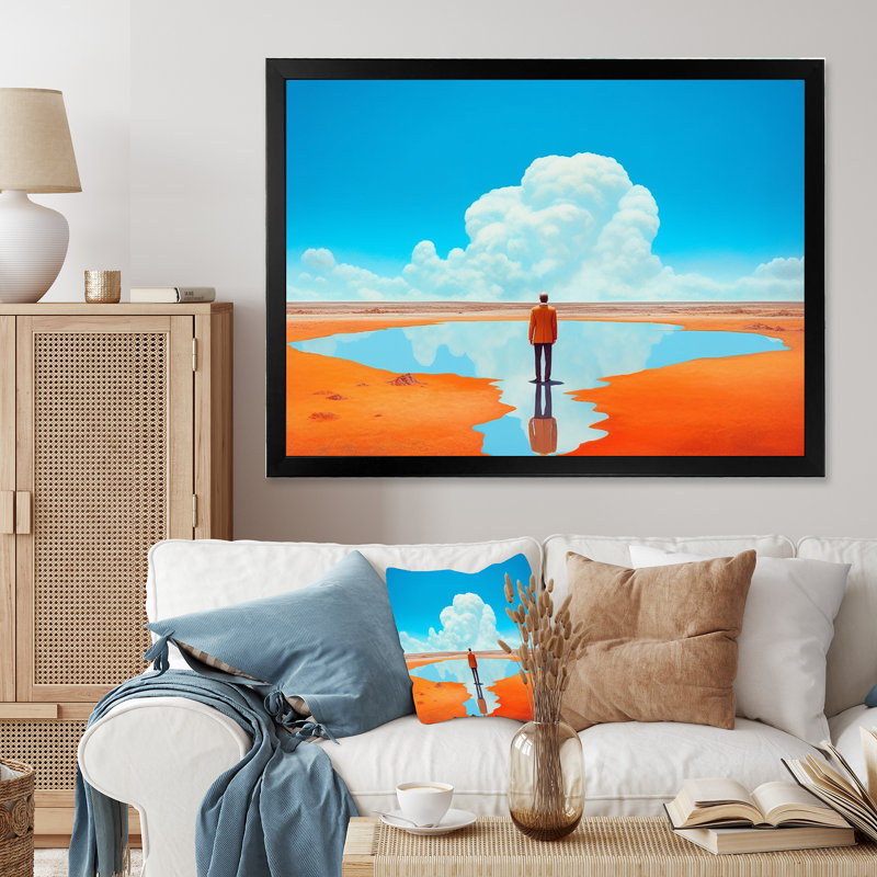 «Alone In Mysterious Desert Lake», reproduction sur toile, H 16 po x l 32 po x P 1 po, Cadre simple noir