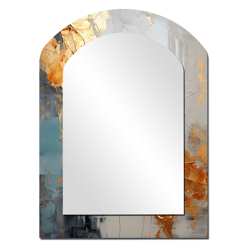 Gold and grey Modern liquid Shapes III - Shapes Asymmetrical Large Wall Mirror, Modern Arch Unique Mirror, Printed Metal Art