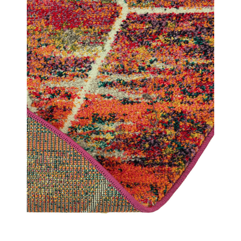 Geometric Fuschia Area Rug, Round 10'