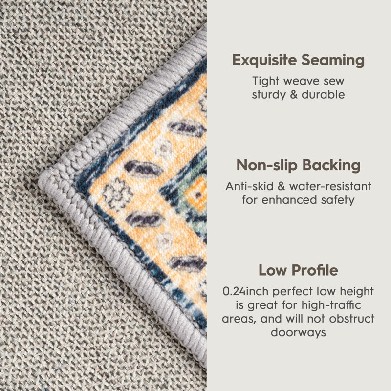 Area Rugs, Orange & Navy Blue, Machine Washable Stain Resistant Vintage Rug