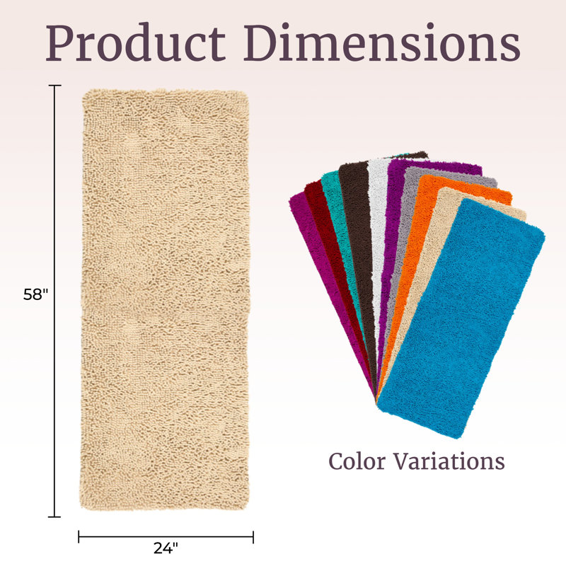 Tapis de bain en chenille 58 x 24 avec envers antidérapant - Mousse à mémoire de forme en chenille absorbante à velours épais