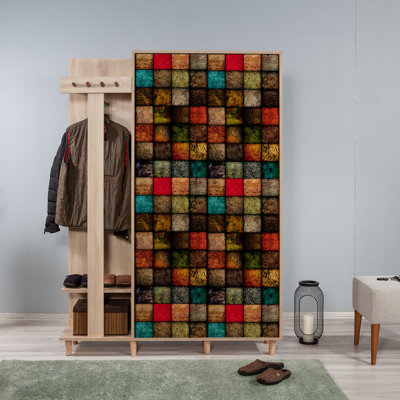 Modern Hall Stand with Multipurpose Hanging Rack, Sonoma Oak, 53.1 x 75.6 x 14.2 inches | 100% Melamine Coated Particle Board, Thickness: 0.7 inches | Durable Plastic Legs, Wooden Handles, UV Coating, Ample Storage