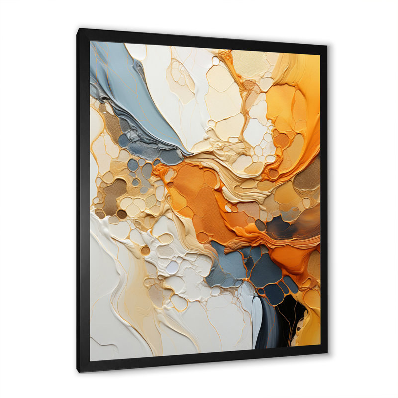 Orange orange, dessin au trait, expressionnisme abstrait - Art mural, Impression encadrée, H 20 po x l 12 po, Noir