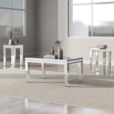 Fashionable Modern Glass Mirrored Coffee Table, Set Of 3