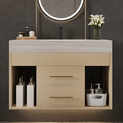 Ensemble de meuble-lavabo flottant 1 pièce avec plateau en pierre frittée et lavabo encastré en céramique Alto