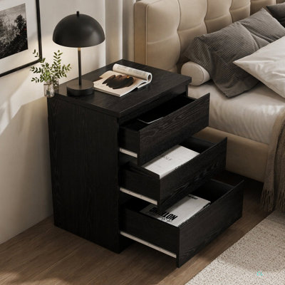 Table de chevet 19,7 pouces avec 3 tiroirs, table d'appoint avec poignées sans poignée, plateau supérieur épaissi, petite table de chevet avec 3 tiroirs pour la chambre à coucher et le salon