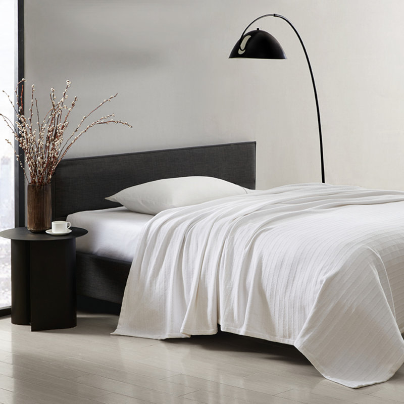 Vera Wang All Over Rib Cotton White Blanket, King, Queen, 5
