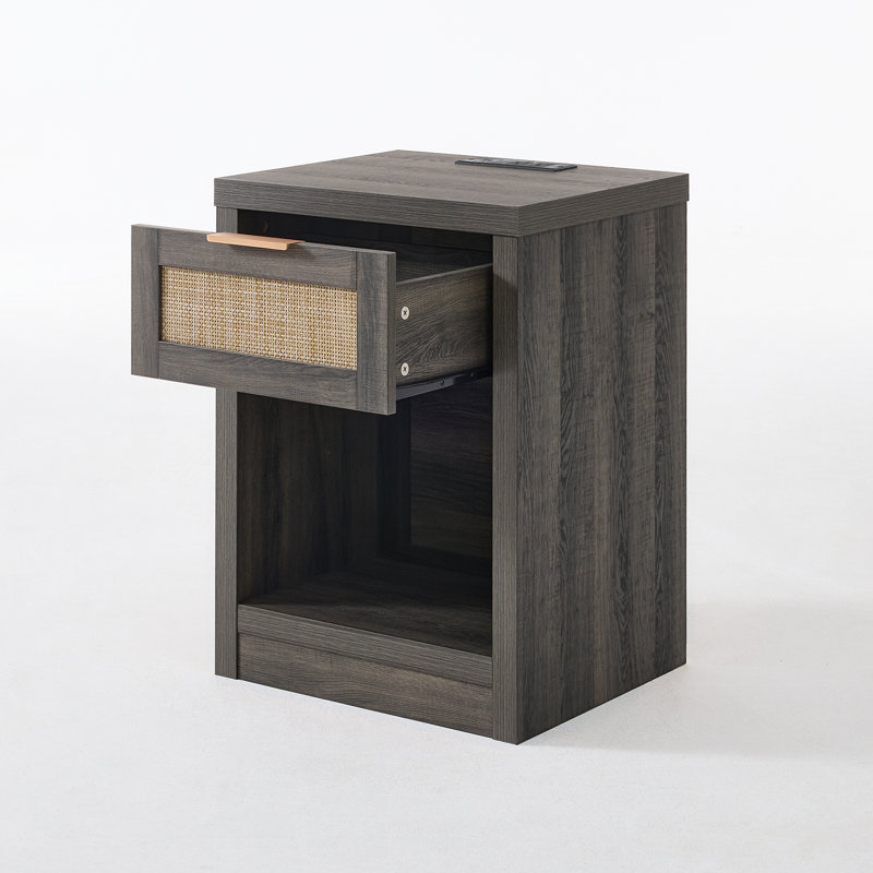 Dearbhaile 25" H 1 - Drawer Nightstand with Charging Station, Midnight Oak
