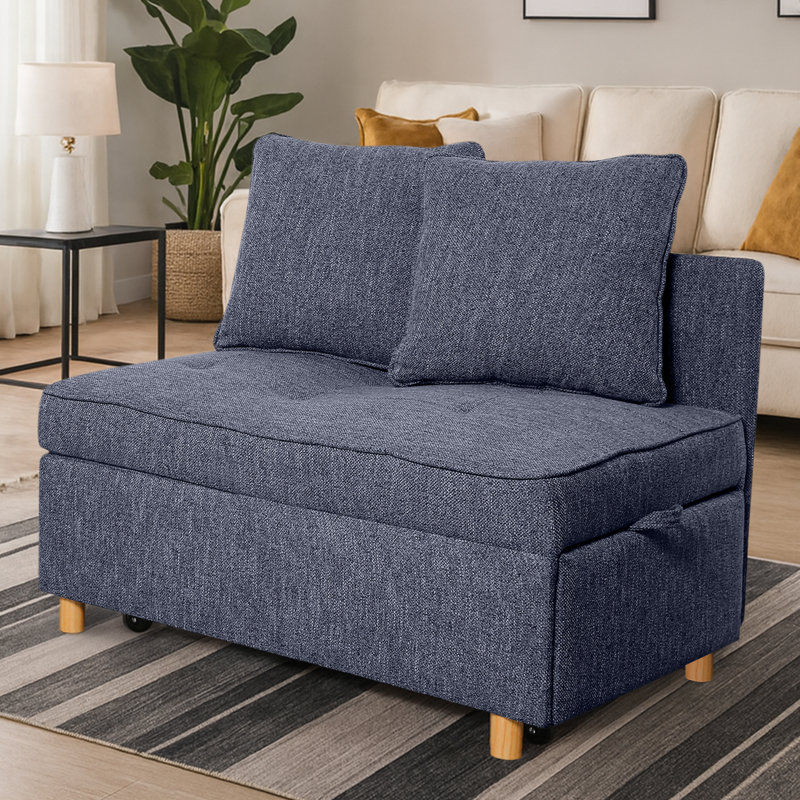 Adda 71" 4-in-1 Convertible Linen Upholstered Sleeper Sofa, Linen Sofa Chair for Small Space, Futon Sofa Bed with 2 Throw Pillows for Living Room, Single Recliner with 5 Adjustable Backrest for Bedroom Apartment