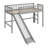 Wooden Twin Size Low Loft Bed With Guardrails, Slide And Ladder-1946369010