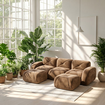 Canapé modulaire en U avec repose-pieds mobile en velours capitonné l 110 po x P 43 po x H Aura Aura