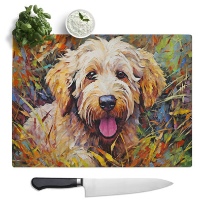 Labradoodle Impressionism  Glass Chopping Board