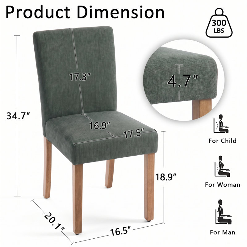 Chaise de salle à manger rembourrée moderne, chaise de cuisine en tissu Parsons, chaise d'appoint à haut dossier avec pieds en bois massif