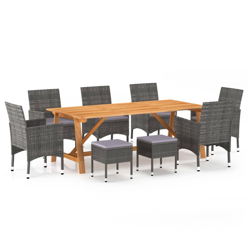  Grand ensemble de salle à manger ergonomique en bois d'acacia gris, Gris, Gris