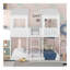Lit superposé double au-dessus d'un lit double avec toit, fenêtre, garde-corps et échelle (blanc)-892708651