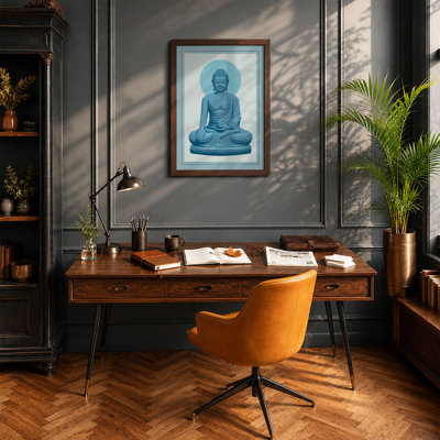 Buddha in Blue Light Minimalist - Framed Print