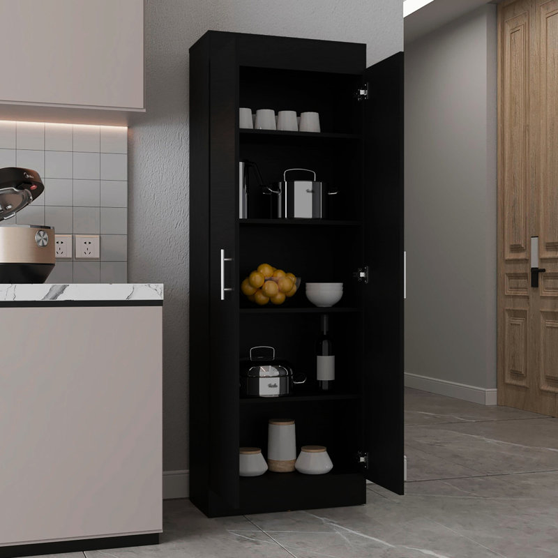 Armoire de cuisine à 5 tablettes - noir, grande capacité de rangement en option noire, Noir