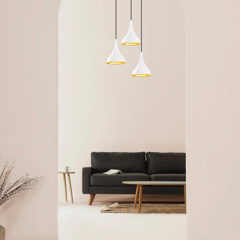 Luminaire suspendu conique à 3 lumières Excalibur, Blanc