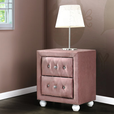 Table de chevet rose avec poignée en cristal