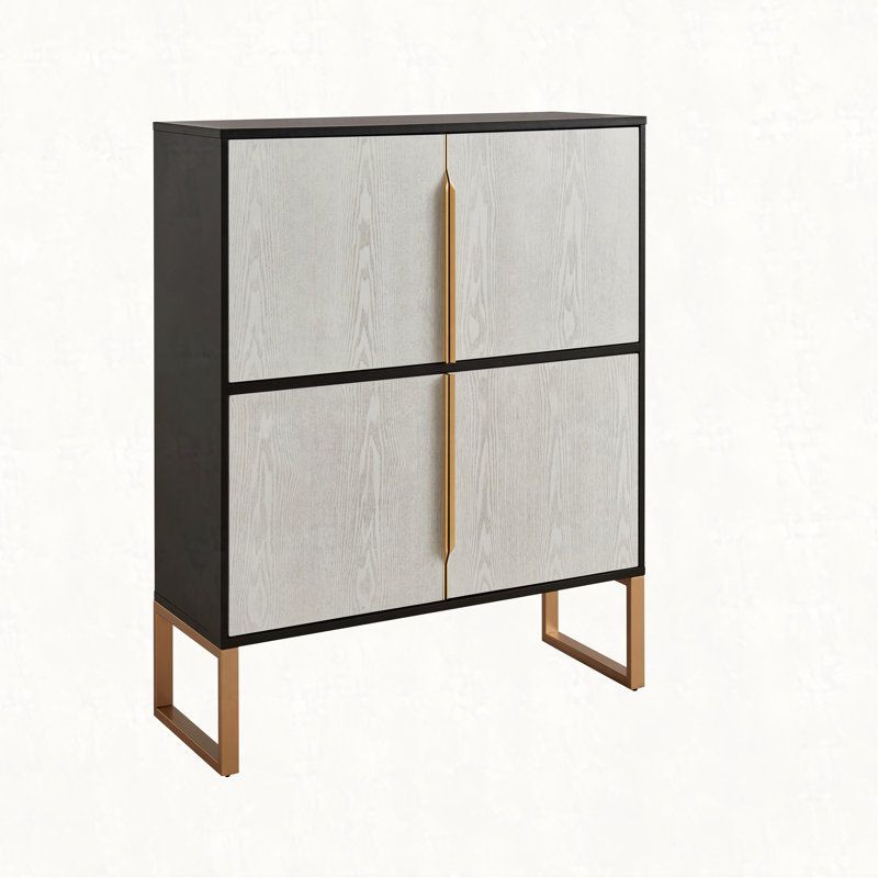 Armoire de rangement à quatre portes, armoire de buffet de 42 po avec poignées à base en métal, armoire à café avec 4 portes pour la cuisine, la salle à manger et le salon