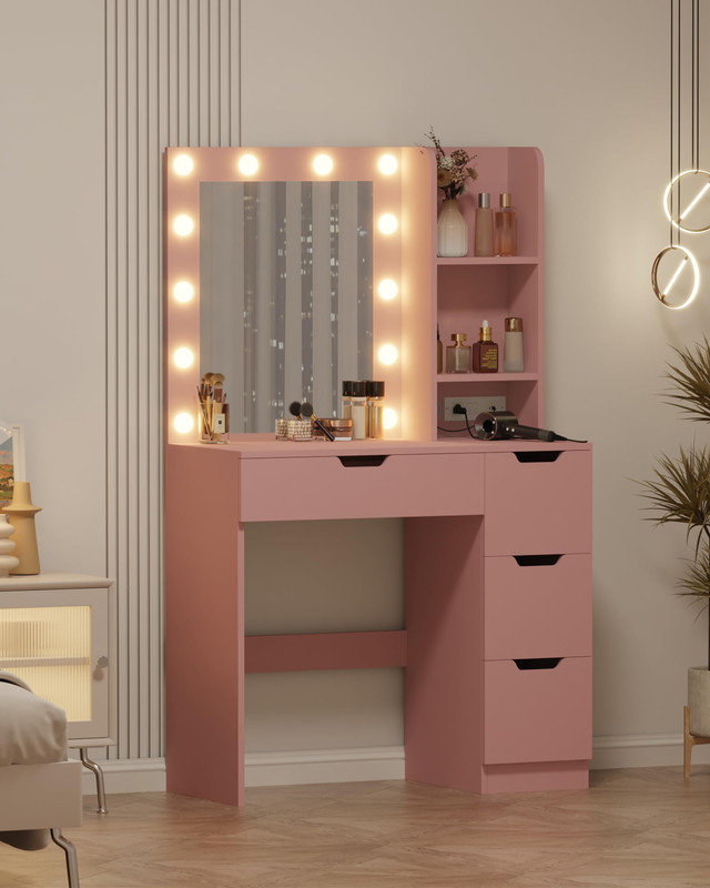 Meuble-lavabo avec miroir et lumières, Rose