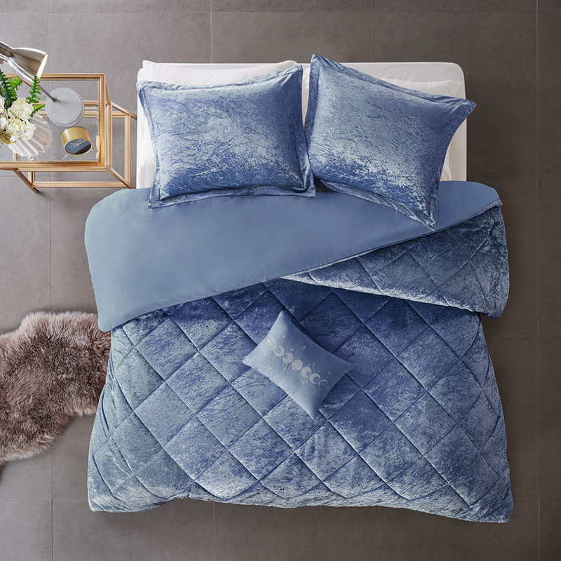 Housse de couette pour lit simple / simple TG en velours bleu pervenche - Fermeture à boutons et revers en microfibre pour une nuit de sommeil confortable