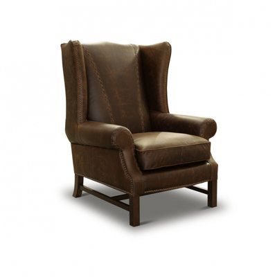 Fauteuil à oreilles en cuir véritable de 36 po de largeur Rodolfo