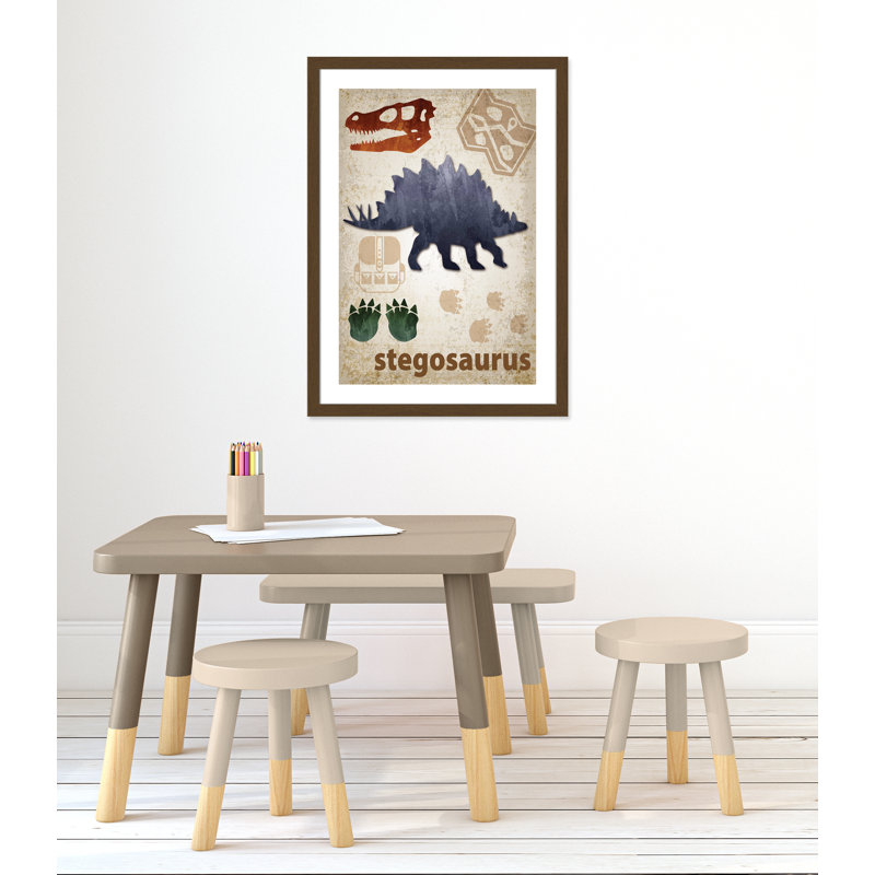 Décalcomanie murale Dinosaures-02 ', H 36,5 po x l 26,5 po x P 0,625 po, Encadré plat noyer