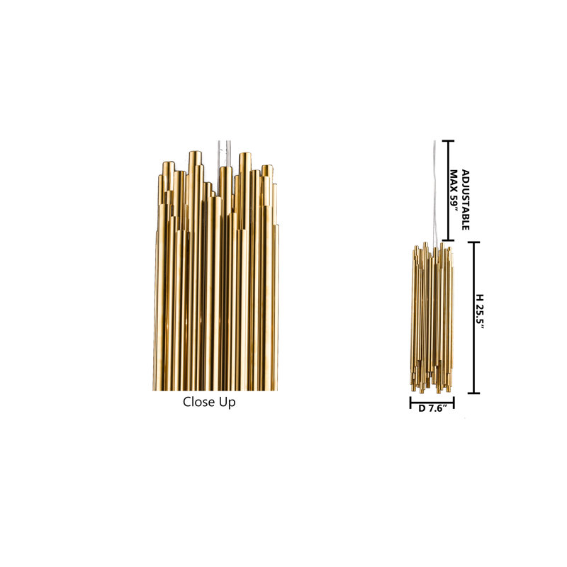 1-Light Gold Stainless Steel Rod Single Pendant