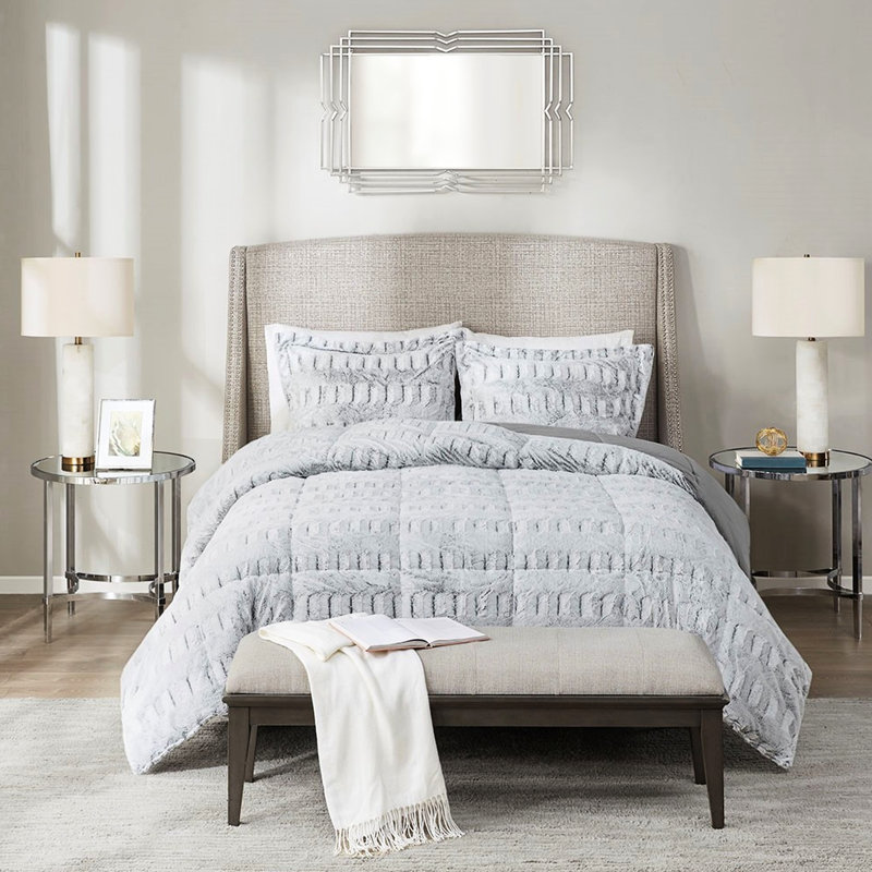 Grey Long Fur Comforter - King/ King Modern Mini Clear