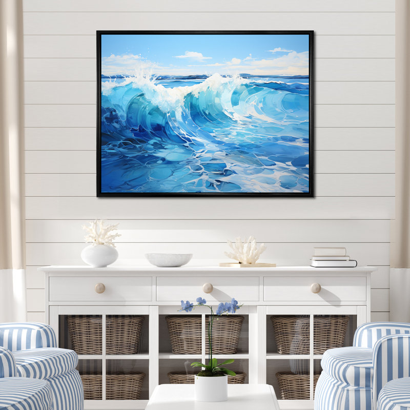 Blue Ocean Sapphire Infinity The Ocen II - Landscapes Canvas Wall Art, H 30 po x l 40 po x P 1,5 po, Cadre flottant noir