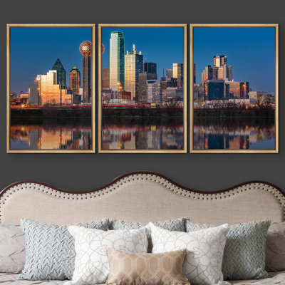 Dallas City Buildings Skyscraper Skyline at Sunset Blue Sky Modern Photography Canvas Wall Art