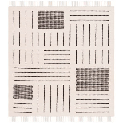 Flore Geometric Handmade Kilim Wool/Cotton Area Rug in Ivory/Black