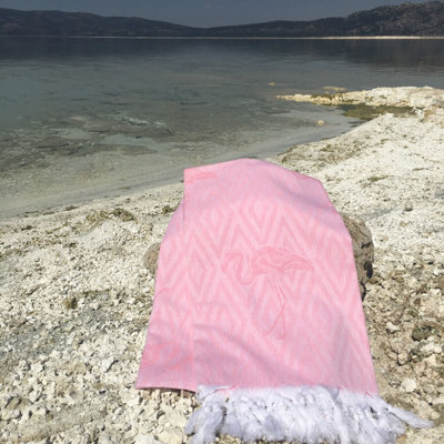 Serviette de plage Fouta Premium, motif flamant rose, 39,4 po x 70,9 po | 100% coton, très absorbant, doux et léger, lavable à la machine, couleur rose | Parfait pour la plage, la piscine, le spa et les voyages