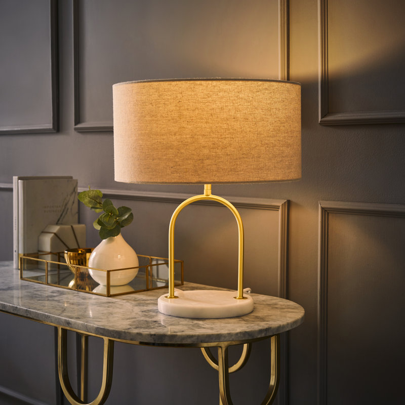 Metal Table Lamp, Brushed Gold, Natural