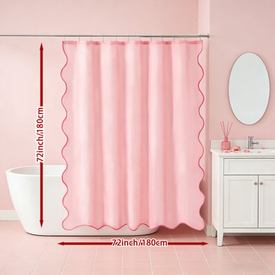 Rideau de douche rose festonné, joli rideau de douche rose à volants, style bohème chic, imperméable, en tissu, avec crochet en métal, pour salle de bain de fille, 183 cm de large x 183 cm de haut.