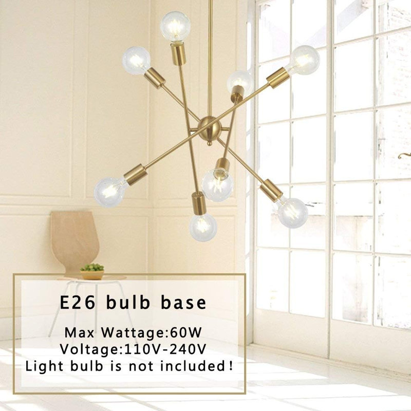 Luminaire de lustre moderne Spoutnik à bras réglables - luminaire suspendu Mid-Century à 8 lumières pour décor de maison de campagne, industriel ou rétro - à intensité variable et compatible avec plusieurs types d'ampoules