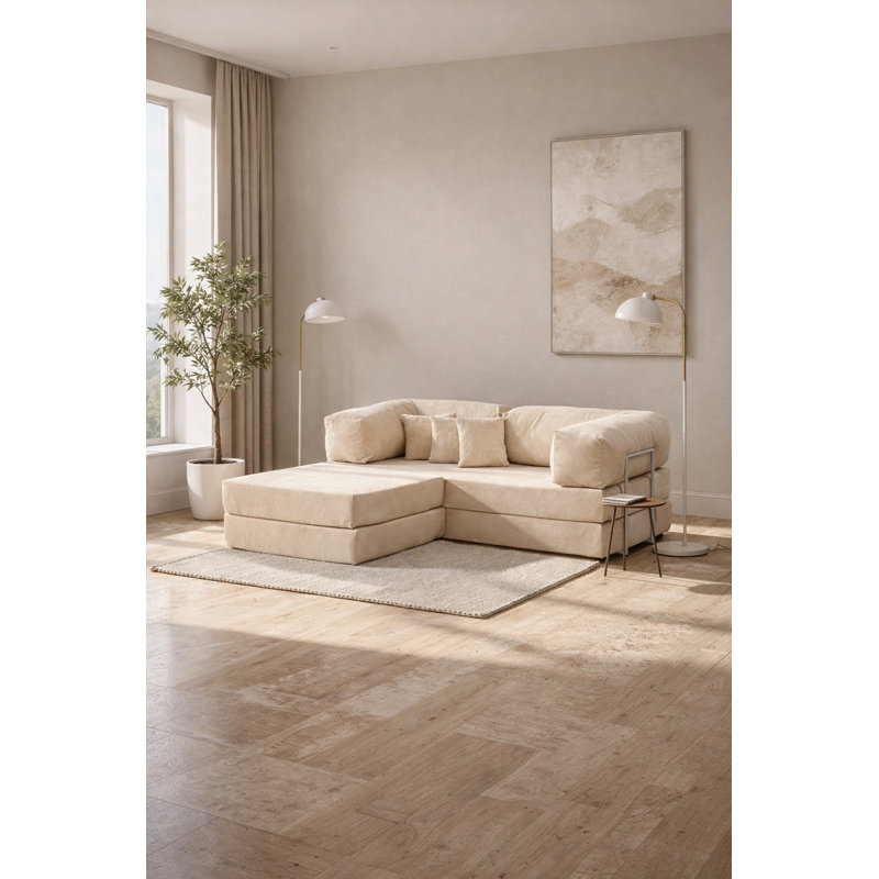 Canapé modulaire en velours beige à assise basse, Beige