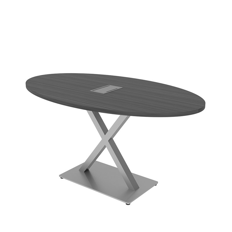 Oval Conference Room Table with x Base and Power Unit, Asian Night, 60" L x 36" W