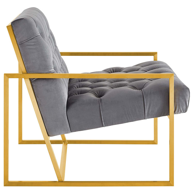 Chaise d'appoint rembourrée en acier inoxydable, Velours, Gris