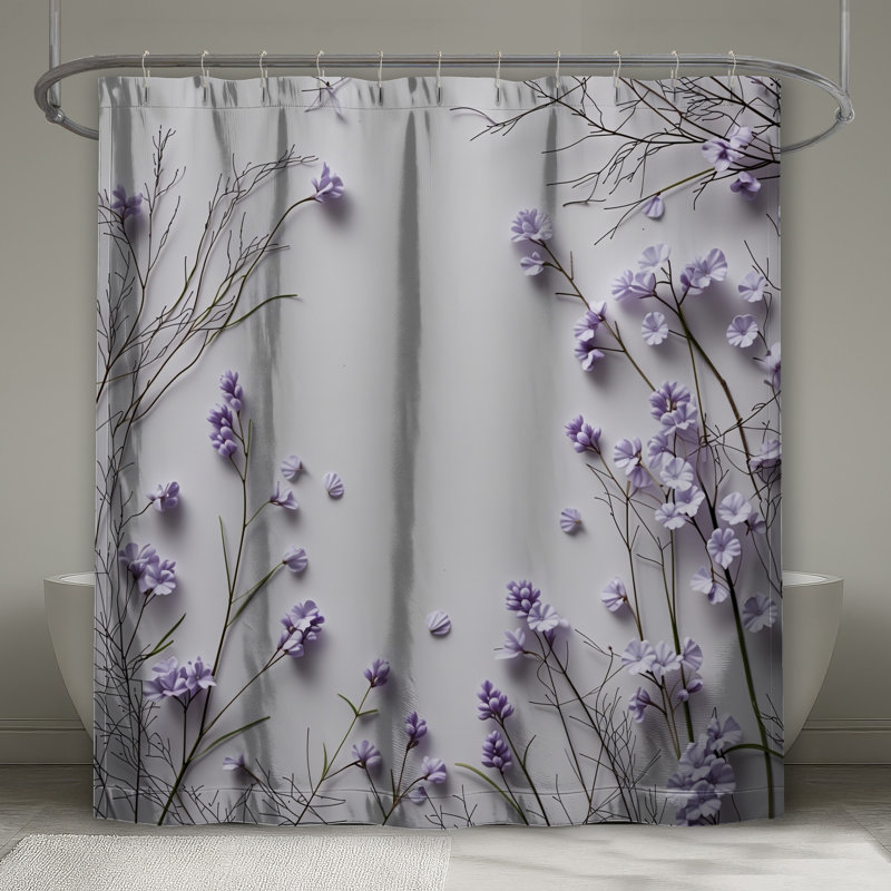 Rideau de douche lavande - décoration florale de salle de bain minimaliste, 70in W x 72in H