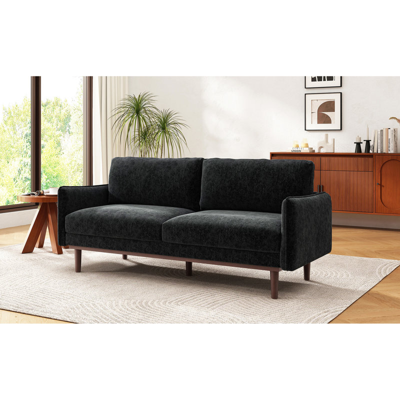 Canapé à 2 places avec canapé-lit de style moderne de 75,75 po avec salon spacieux, Chenille noir