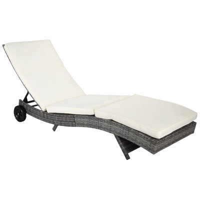 Outsunny Chaise Lounge Pool Chair, Outdoor Pe Rattan Cushioned Patio Sun Lounger W/ 5-Level Adjustable Backrest & Wheels For Easy Movement, Wicker