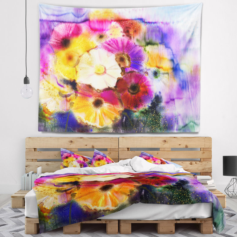 Ensemble de tapisserie en polyester de fleurs en cascade colorées avec accessoires suspendus inclus, H 50 po x l 60 po